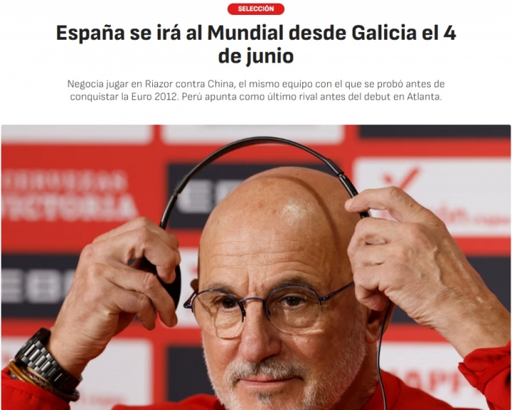 开云入口-阿斯：西班牙协商6月世界杯前与中国踢热身赛！上次交手还是2012